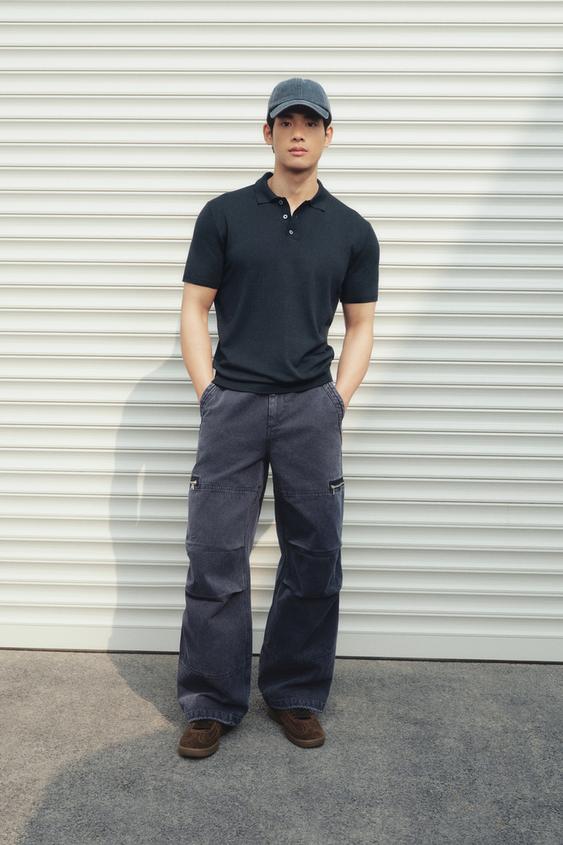 Zara 標準剪裁針織POLO衫 - 海藍色 - 圖片 0