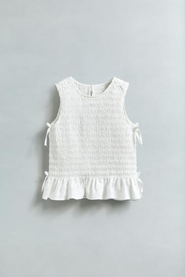 TOP MET ELASTIEK EN STRIKJES - Wit van Zara
