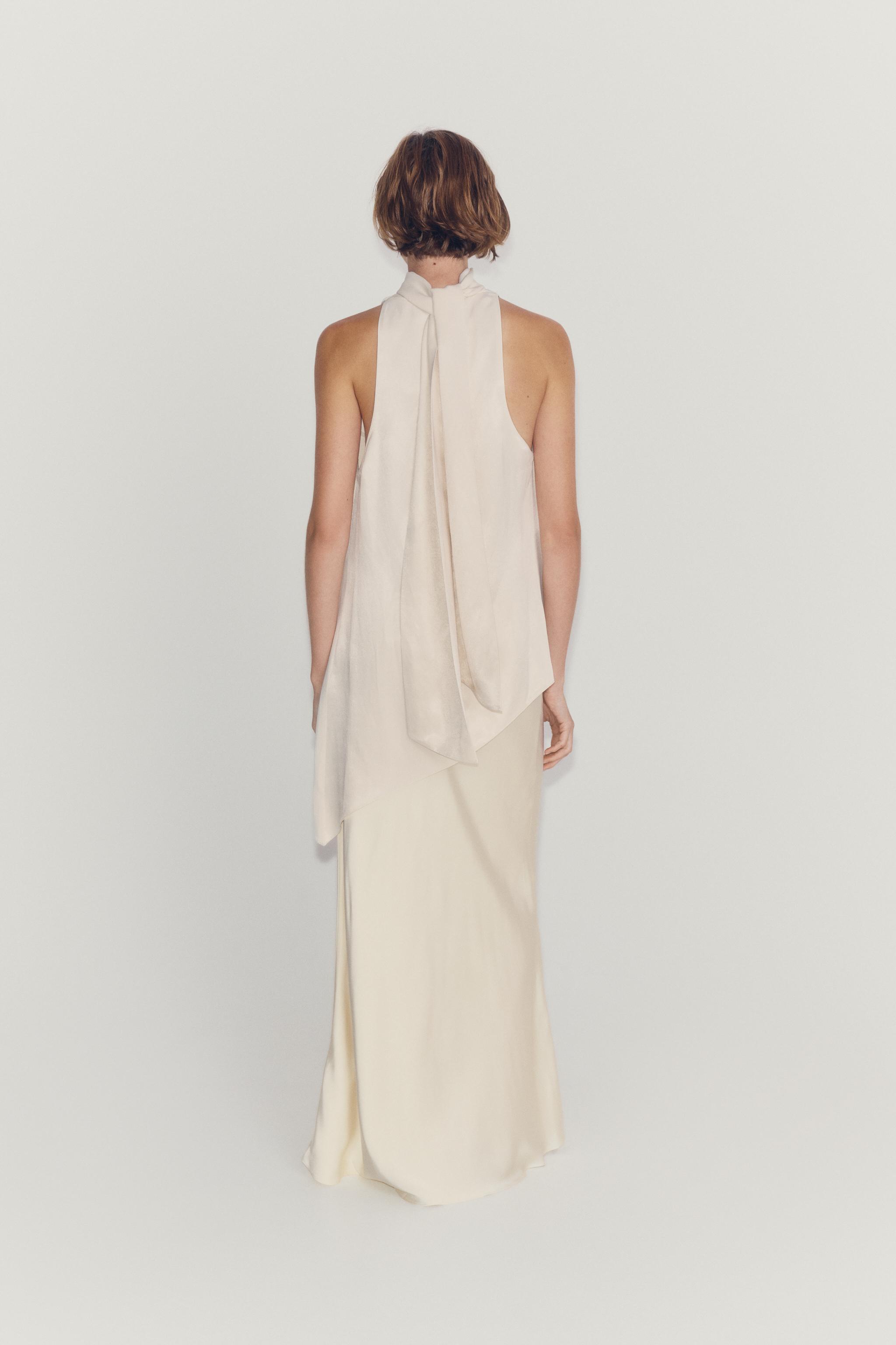 Женские рубашки Zara ZW COLLECTION ASYMMETRICAL TIE-NECK TOP — фото 5