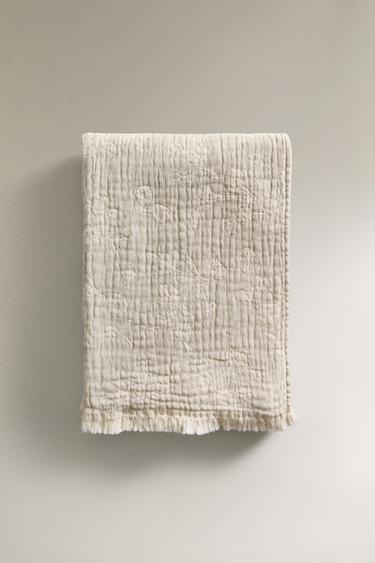 FLORAL JACQUARD THROW - Beige / Green by Zara
