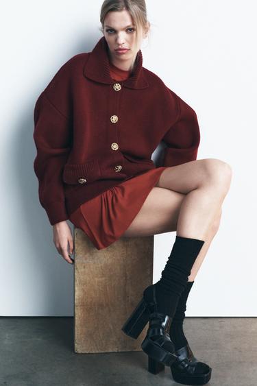 GILET EN MAILLE OVERSIZE - Bordeaux de Zara - Image 3