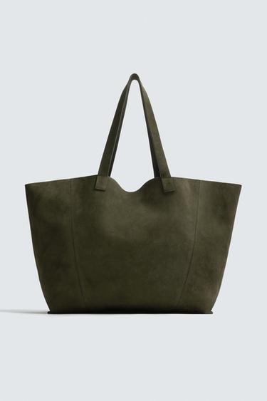 BOLSO SHOPPER PIEL - Verde Caqui de Zara