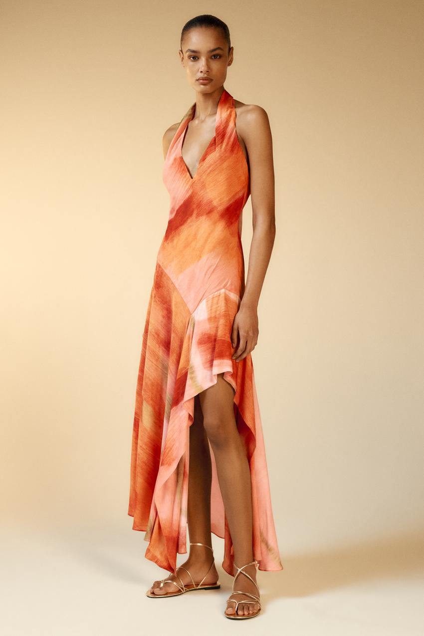 open lace back dress Zara Orange Floral Mini Dress