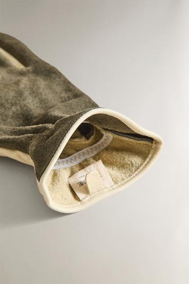 LEATHER GARDENING GLOVES - Green / Ecru by Zara - Image 3