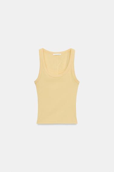 Zara RIBBED SLEEVELESS TOP - Yellow