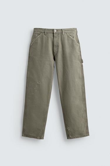 PANTALÓN CARPINTERO EFECTO LAVADO - Verde claro de Zara