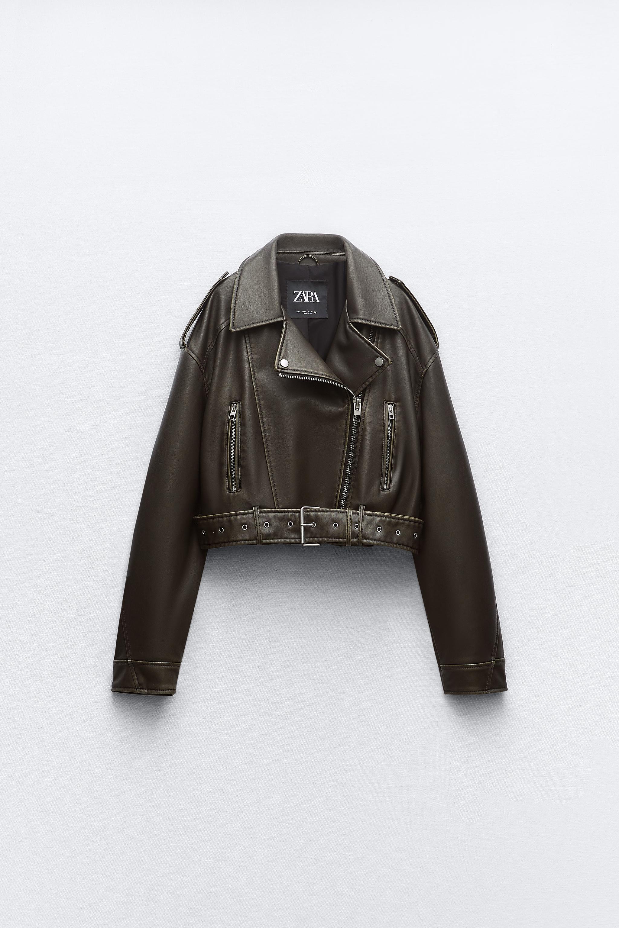 Zara leather sleeve on sale jacket