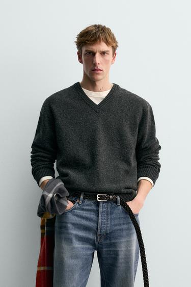 WOOL V-NECK JUMPER AARON LEVINE X ZARA - Anthracite grey by Zara