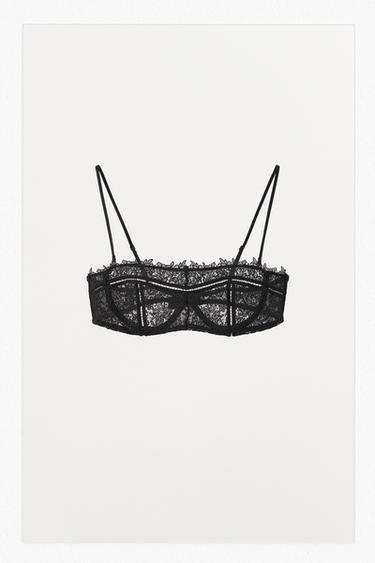 SUJETADOR AROS MESH ENCAJE - Negro de Zara