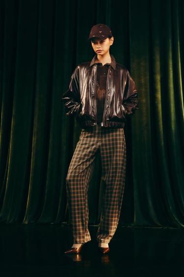 Zara 氣球格紋長褲 - 灰色 / 棕黃色