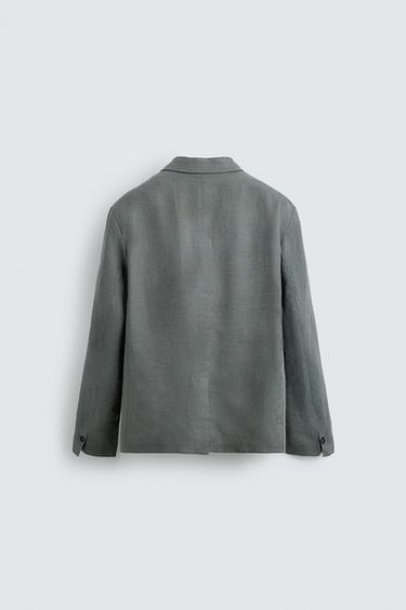 DOUBLE-BREASTED 100% LINEN SUIT BLAZER - washed green by Zara - Image 8