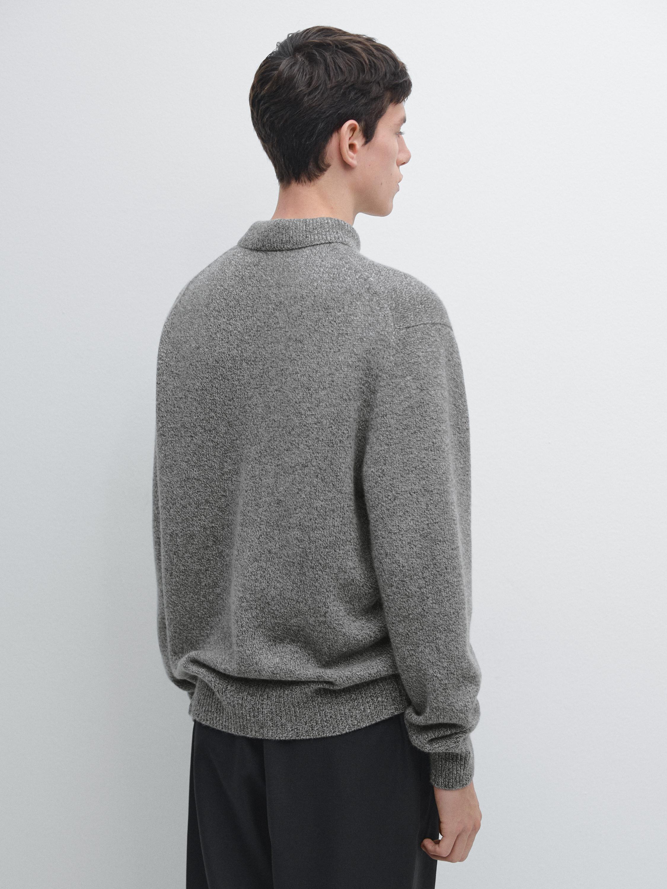 Flecked knit wool blend polo sweater