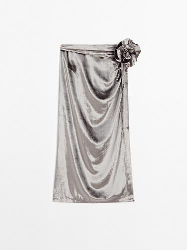 Zara Velvet midi skirt with floral detail - Studio - Gray marl