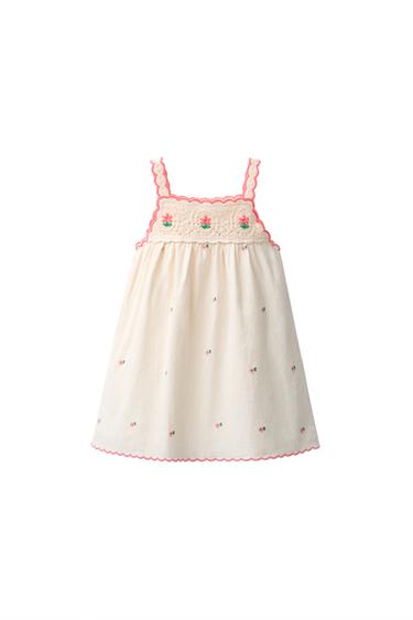 Zara CROCHET KNIT COMBINATION DRESS - Ecru