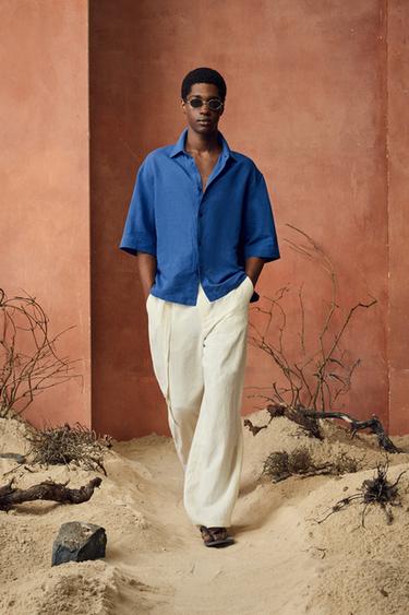 CAMISA BOXY FIT ESTRUCTURA - Azulón de Zara