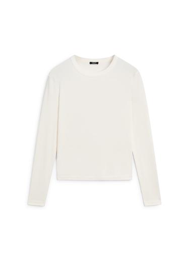 T-shirt chiné à manches longues et bord-côte - Écru de Zara