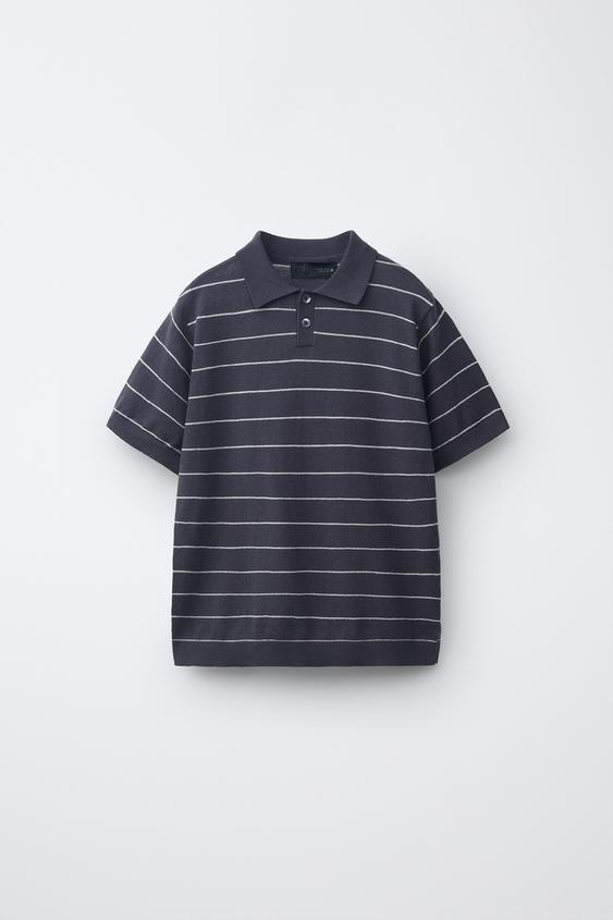 COTTON LINEN POLO SHIRT - Grey / Beige by Zara - Image 0