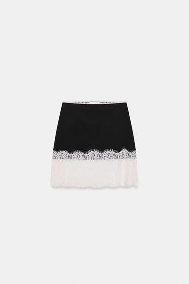 CONTRAST LACE MINI SKIRT - White / Grey by Zara