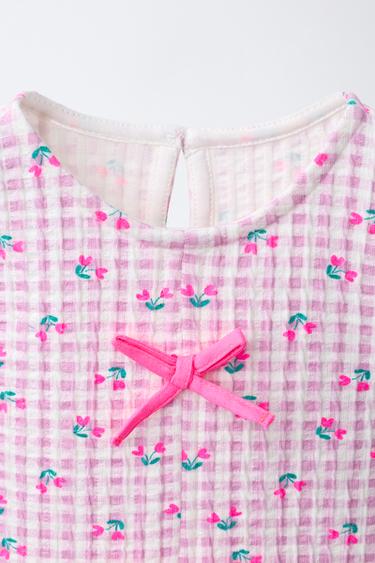 ROBE IMPRIMÉE CARREAUX VICHY AVEC LACETS - Mauve de Zara - Image 3