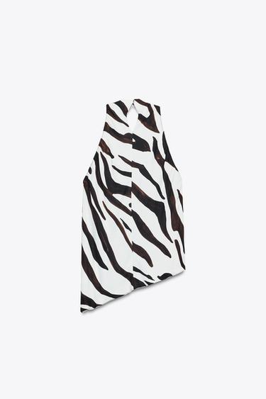 ZW COLLECTION ANIMAL PRINT HALTER TOP - Ecru / Black by Zara - Image 3
