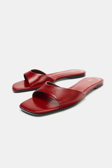 FLAT LEATHER SANDALS - Red by Zara