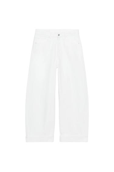 TRF BAGGY FOLDED MID-RISE JEANS - White by Zara