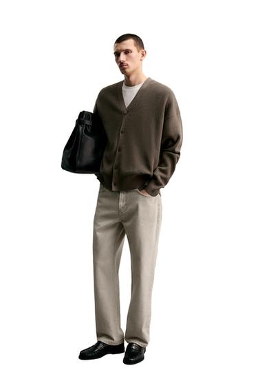 KARDIGAN REGULAR FIT BAWEŁNIANY - Ziemisty Zara