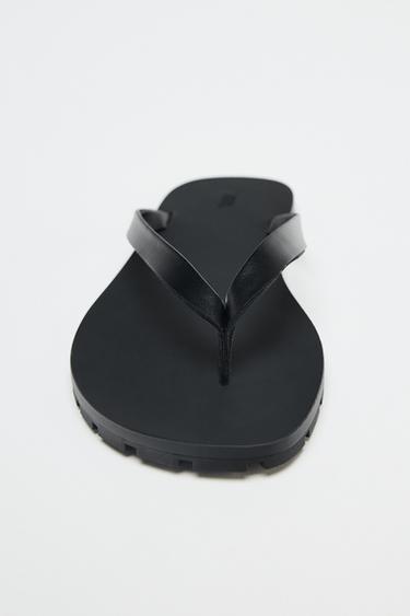 SANDALES EN CUIR À SEMELLE ÉLASTIQUE - Noir de Zara - Image 4