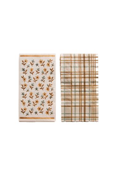 FLORAL AND CHECK PAPER NAPKINS (PACK OF 30) - Beige by Zara