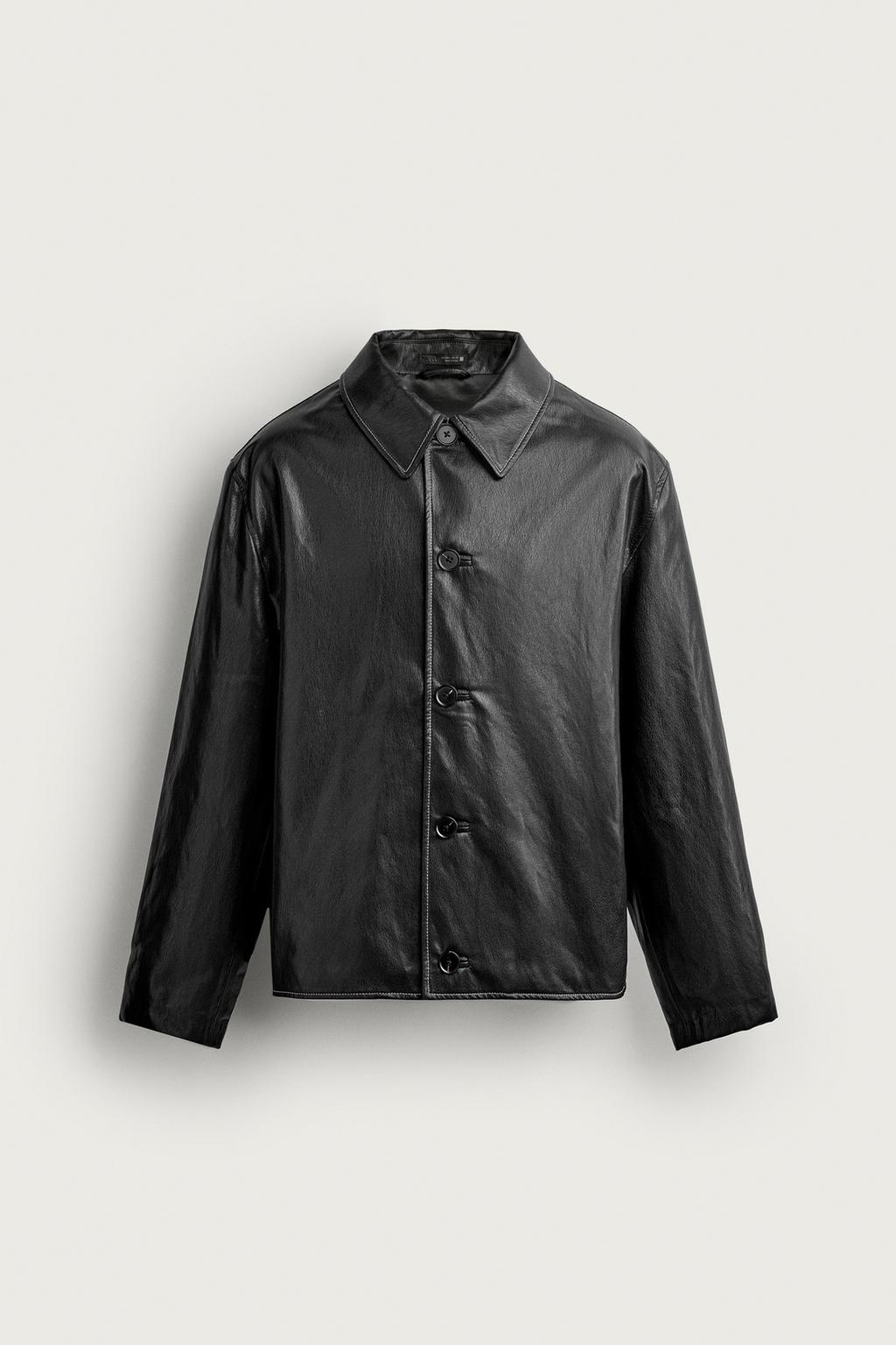 STITCHED LEATHER EFFECT BOXY OVERSHIRT