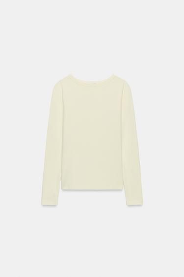 T-SHIRT COL BATEAU - Jaune de Zara - Image 3