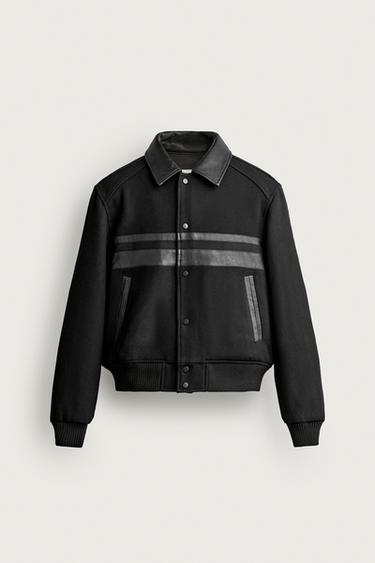 УКОРОЧЕННАЯ КУРТКА ИЗ КОМБИНИРОВАННОЙ ТКАНИ С ЭФФЕКТОМ КОЖИ — ЧЕРНЫЙ от Zara