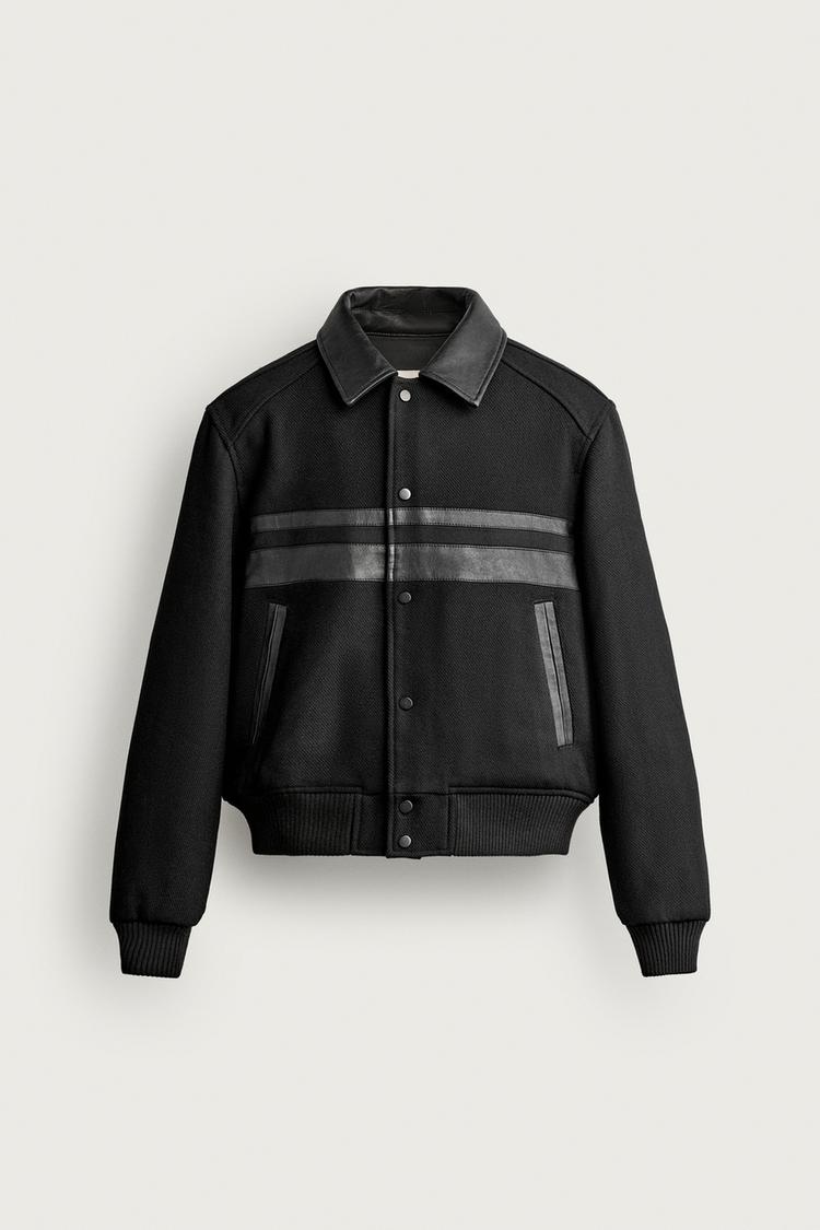 Chaqueta de corte cropped con efecto piel combinada 8
