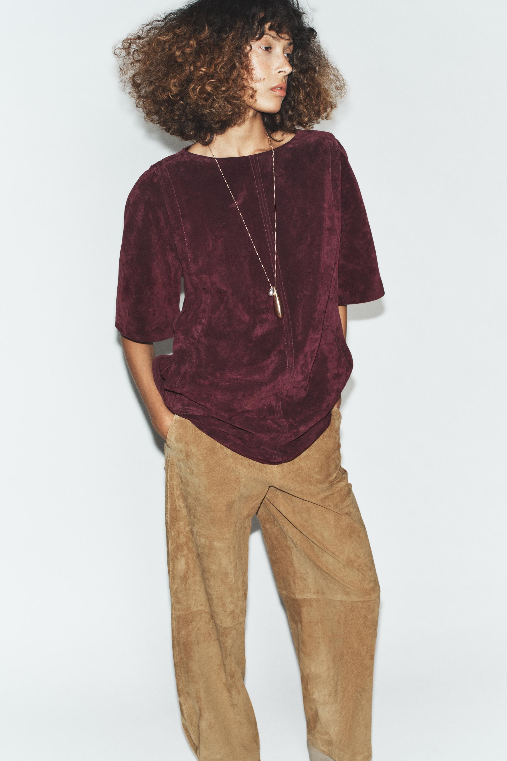 100% スエードレザー ショートワンピース - バーガンディ | ZARA Japan