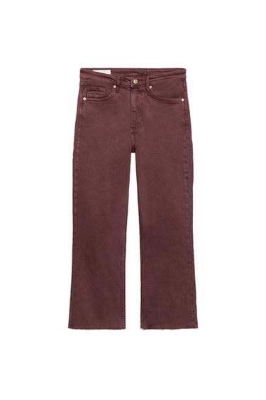 Zara TRF HIGH-WAIST CROPPED FLARE JEANS - Light maroon