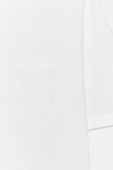 T-SHIRT POCHE BRODÉE - Blanc de Zara - Image 7