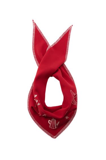 MAXI EMBROIDERED KNIT BANDANNA - Red by Zara