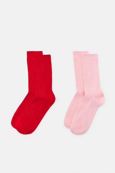 2-PACK OF PLAIN RIBBED SOCKS - Red by Zara