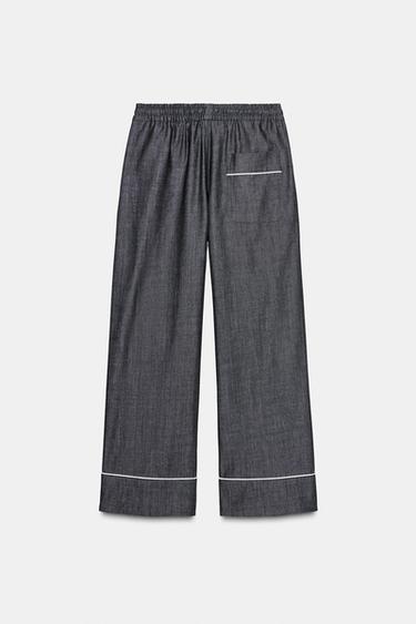 Zara ZW COLLECTION CONTRAST TRIM PANTS - Blue