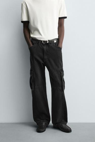 STRAIGHT FIT CARGO JEANS - Black by Zara