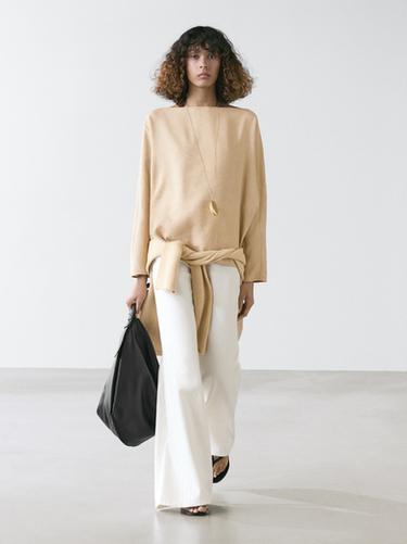 Camisa fluida cuello barco - Beige de Zara - Imagen 0