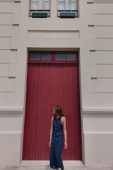 ЛЬНЯНОЕ ПЛАТЬЕ-РУБАШКА ОБЛЕГАЮЩЕГО КРОЯ — ИНДИГО от Zara — изображение 0