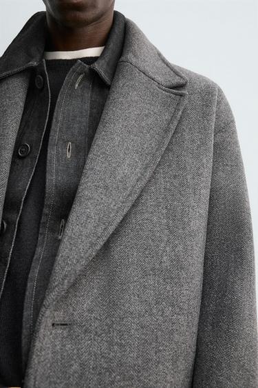 WOOL HERRINGBONE TEXTURED COAT - Anthracite Grey by Zara - Image 4