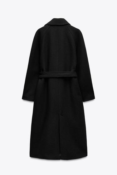 LONG MANTEAU CEINTURE AVEC LAINE - Noir de Zara - Image 5