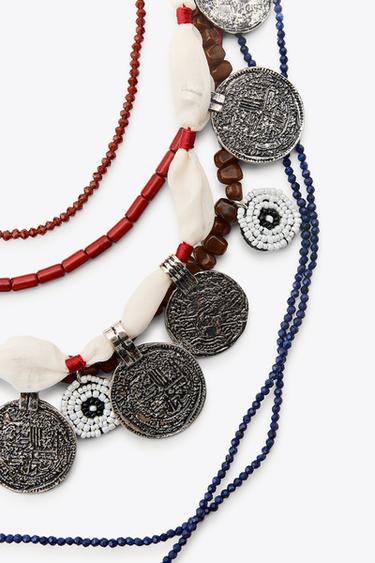 PACK OF 3 BEADED MEDALLION NECKLACES - Blue by Zara - Image 2