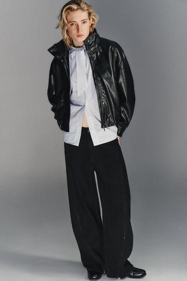 Zara FAUX LEATHER VOLUME JACKET - Black