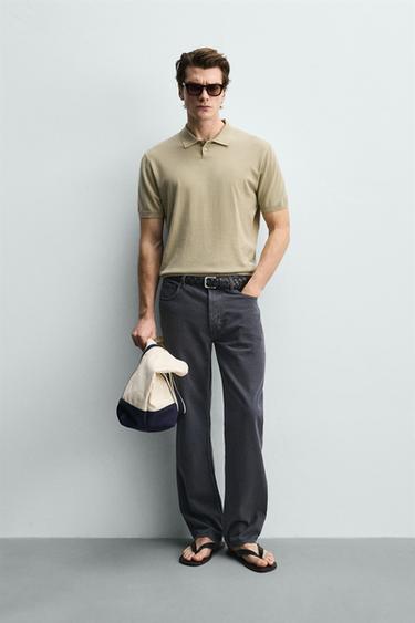 Zara WASHED TEXTURED KNIT POLO - Khaki - Image 0