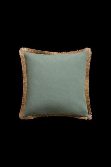 CUSHION COVER WITH JUTE FRINGING - Aquamarine by Zara - Image 0