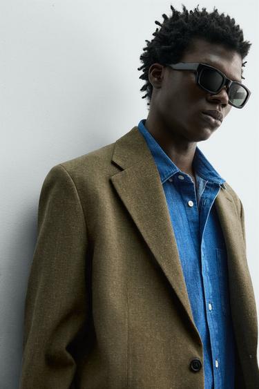 VESTE STRUCTURÉE AVEC LAINE - Kaki de Zara - Image 4