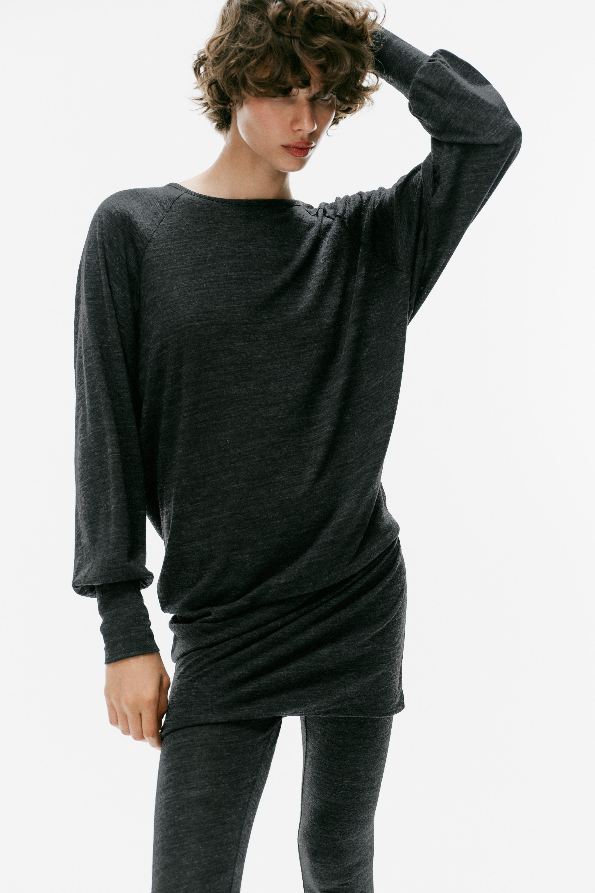 DRAPED LONG-SLEEVE T-SHIRT — Anthracite grey
